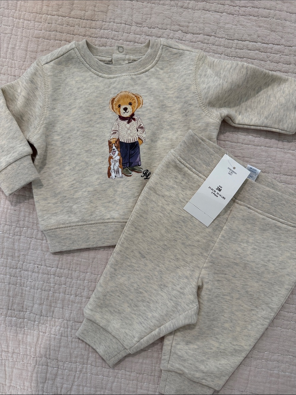 Ralph Lauren Kids Beige Teddy Bear Sweatshirt & Jogger Set NWT